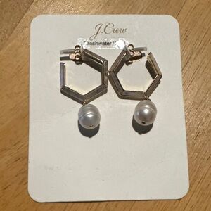 J. Crew Gold Hexagon Pearl Earrings